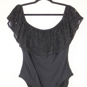 Crochet Off the Shoulder One Piece Swimsuit XL